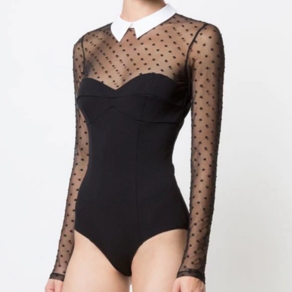 Fleur du Mal Black and White Sheer Bodysuit